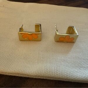 Gold and Orange Floral Earrings